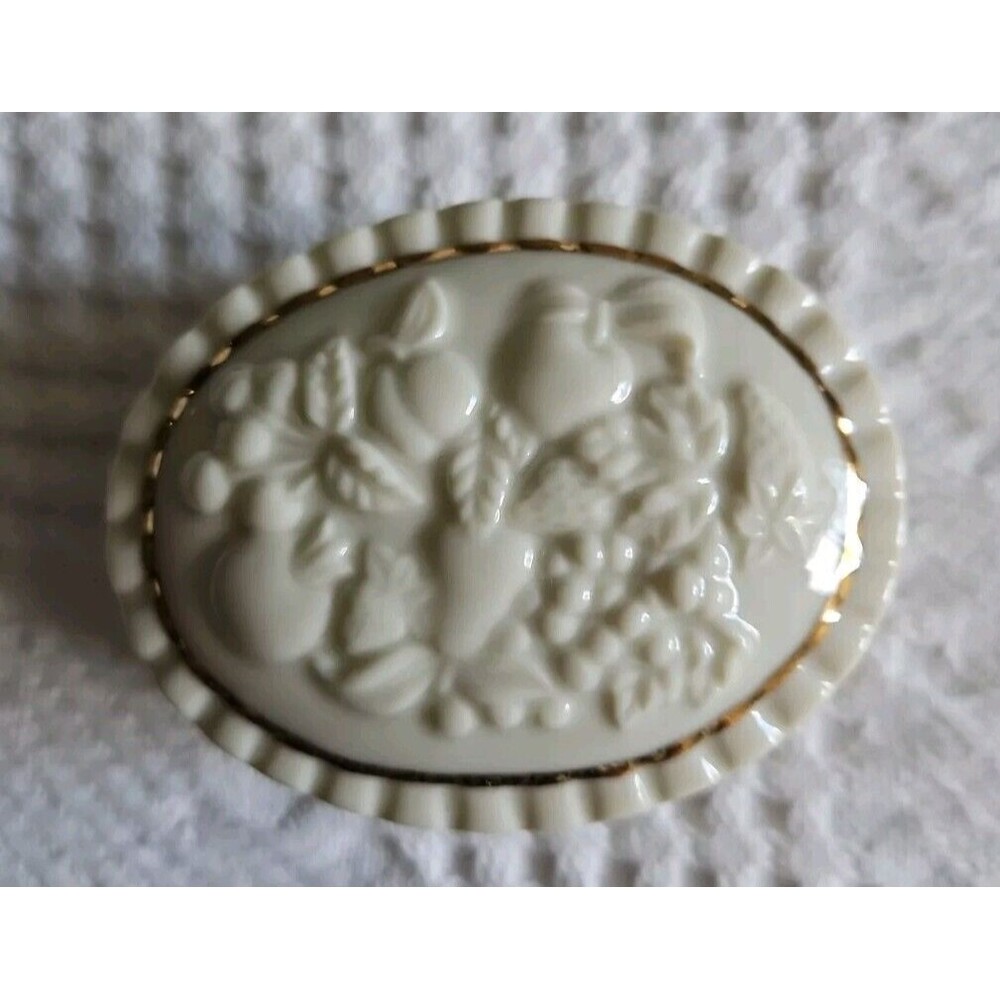 1998 LENOX Fine China Fruits of Life Oval Trinket Box with Gold Trim